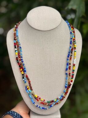 Set of 3 Colorful Beaded Necklaces | Handmade Boho Long Necklaces